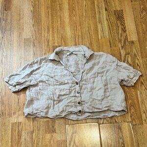 Zara tan cropped button up